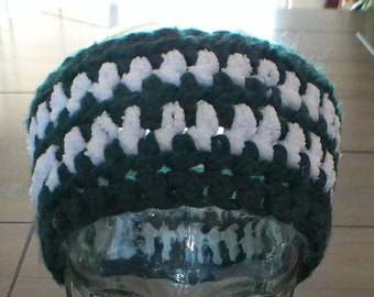 Crochet Headband - Forrest Green and White - Great For NFL New York Jets Fans