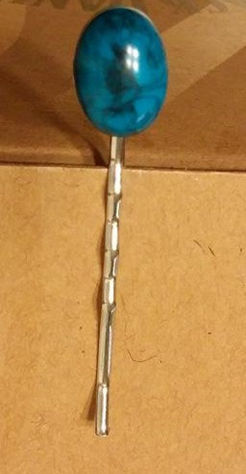 Bobby Pin with Turquoise Blue Cabochon image 2