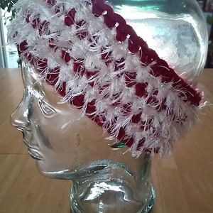 Red and Cream Furry Crochet Head Band - Great For NFL Arizona Cardinals Fans