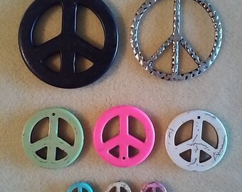 DESTASH - Peace Sign Pendant Charms - Black, Pink, Green, Blue and Silver