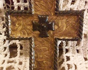 Yellow Gold and Bronze Swirled Pendant or Saddle Cross