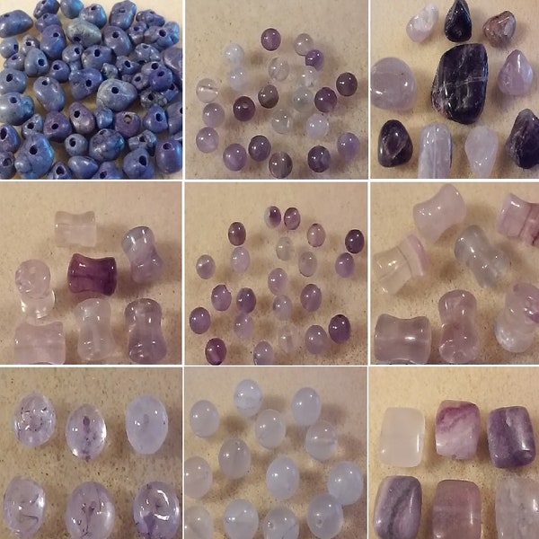 DESTASH - Purple Stone Beads - Round, Square, Button, Hourglass, Nugget - (#1169)