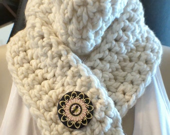 Crochet Scarf - Ivory with Button