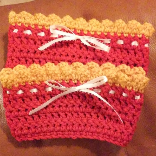 Crochet Red, Gold and White Boot Cuffs - Great for Kansas City Chiefs NFL Fans