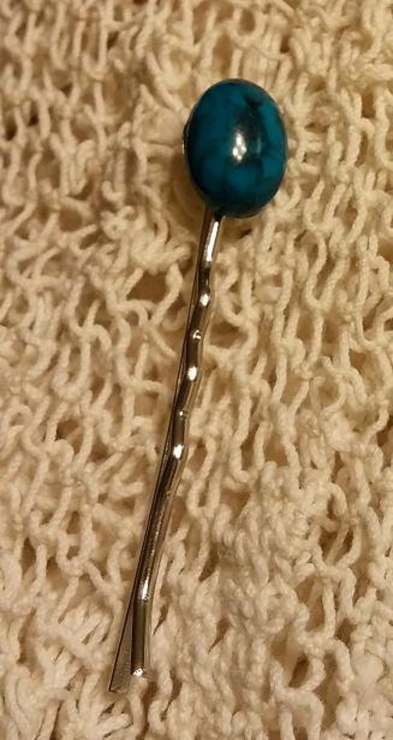 Bobby Pin with Turquoise Blue Cabochon image 3
