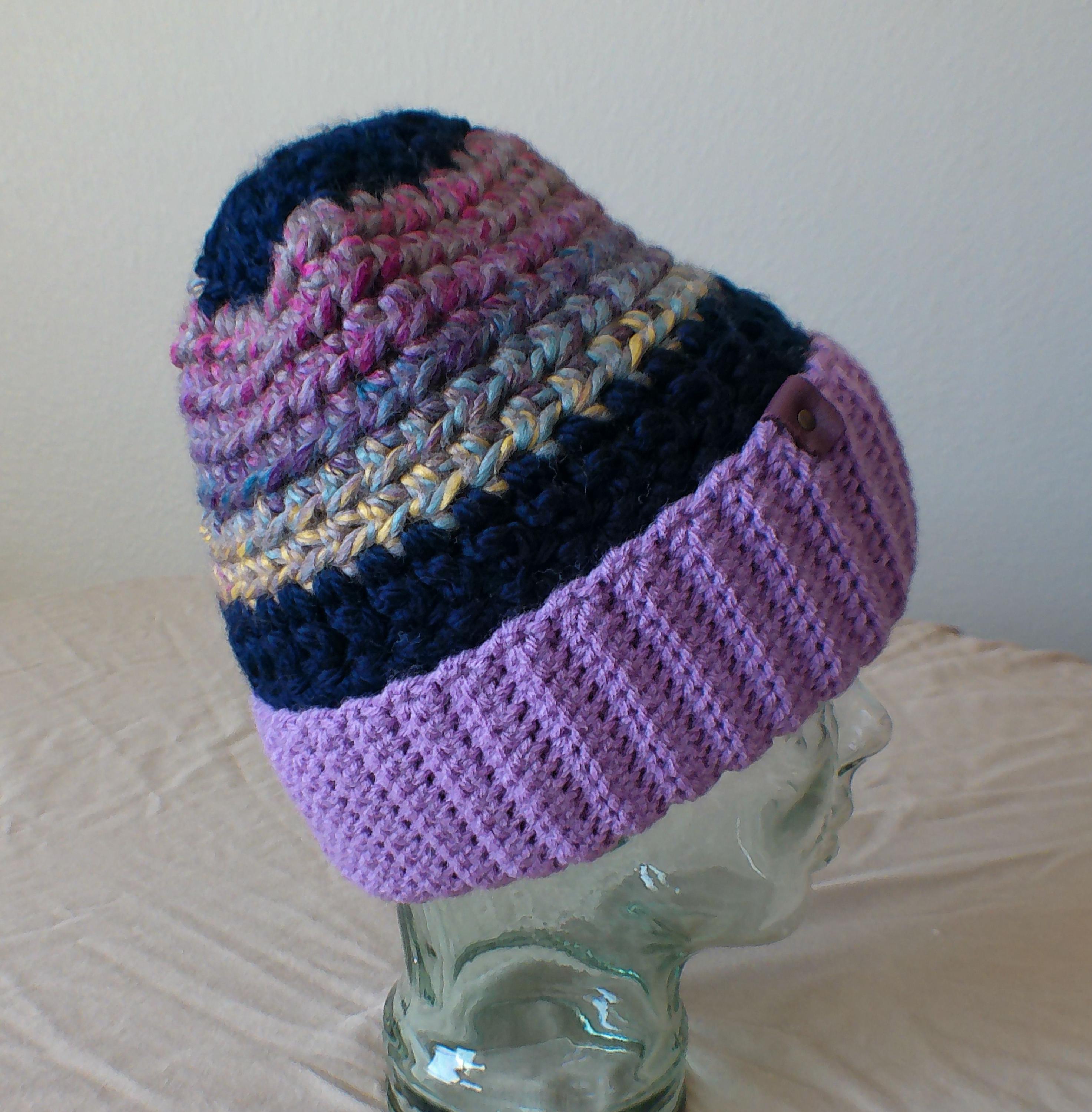 Hand crocheted purple green gold brown beanie hat This was a customer request, and I love getting requests  main image 4