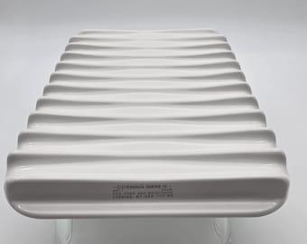 Vintage Corning Ware MR-1 Microwave Browning Grill Rack | White Pyroceram Ceramic Meat Bacon Roasting Tray