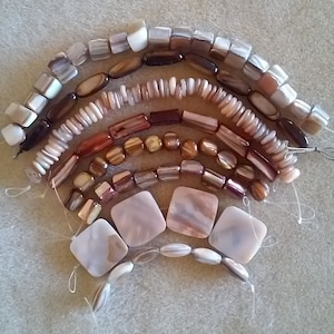 DESTASH - Mother of Pearl, Shell, Rice, Square, Nugget, Stick and Disc Beads - Natural, Gold and Brown (#1015)