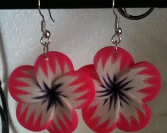 Pink Poly Clay Flower Earrings