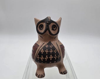 Vintage Marta Gonzales Mata Ortiz Owl Effigy Pottery Vessel – Authentic Signed Mexican Folk Art