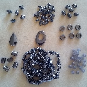 DESTASH - Gray Beads - Chips, Kites, Barrels, Pendants, Circle Frames (#1181)