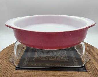 Vintage Flamingo Pink Pyrex 221 Round Cake Pan, 1950s Mid Century Modern Milk Glass Baking Dish, Retro Pink Kitchenware 8 Inch