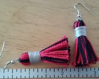 Tassel Earrings - Red, Black, Silver, 2", - NFL Atlanta Falcons or Choose Your Team Colors