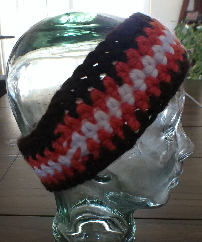 Crochet Headband Brown, Orange and White Great For NFL Cleveland Browns Fans image 2