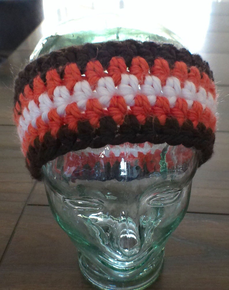 Crochet Headband Brown, Orange and White Great For NFL Cleveland Browns Fans image 1