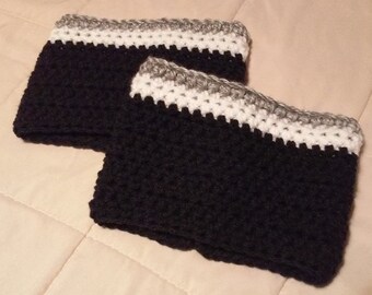 Crochet Boot Cuffs, Black, Silver, and White, NFL Las Vegas Raiders Fans