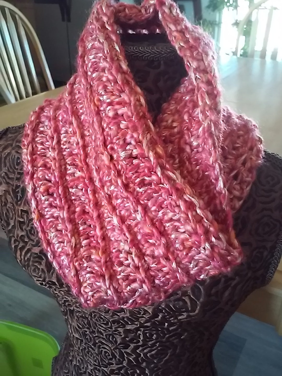 Crochet Cowl Infinity Scarf - Hot Pink, Orange, Sparkling Cream - Etsy