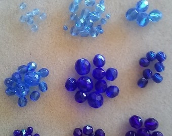 DESTASH - Beads - Glass - Dark Blue, Light Blue - Faceted (#1152)