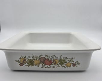 Vintage CorningWare Spice of Life 8x8 Baking Dish P-322, Pyroceram Square Cake Pan L'Echalote 1970s, Retro Kitchen Casserole Roaster
