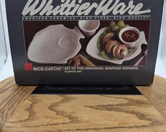 Vintage WhittierWare "Nice Catch" Seafood Servers - Set of 2 (NIB, #7939-2)