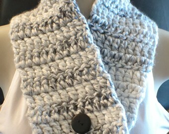 Crochet Scarf - Gray and Black with Button