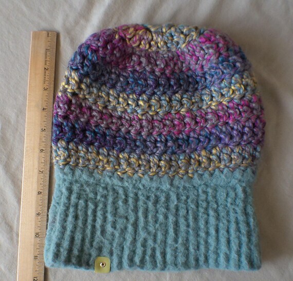 Crochet Beanie - Sea Foam Green, Magenta, Yellow, Tan, and 