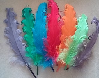 3 Loose Nagorie Feathers - Choose From Orange, Kelly Green, Neon Green, Light Brown, Aqua Or Red