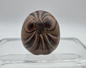 Vintage Tonalá Pottery Owl Figurine 2.5” • Hand Painted Mexican Folk Art Burnished Sandstone Clay Miniature • Dual Motif Owl with Quail Bird