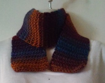 Crochet Scarf - Rust, Brown, Blue, Purple and Maroon