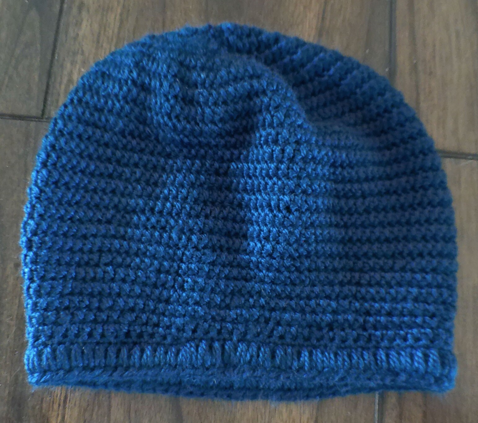 Created by‎ Cyd Navy Blue Superwash Merino Wool Crochet Beanie Slouchy Hat NEW SLOUCHY Blue Sea Fade Stripe BEANIE Cap Textured HAT  main image 3