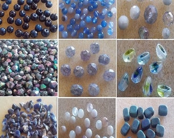 DESTASH - Beads - Blue Round, Chip, Bicone (#1154)