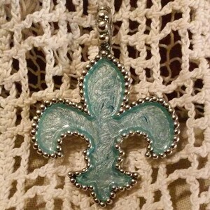 Light Creamy Blue Fleur de Lis Pendant or Saddle Charm