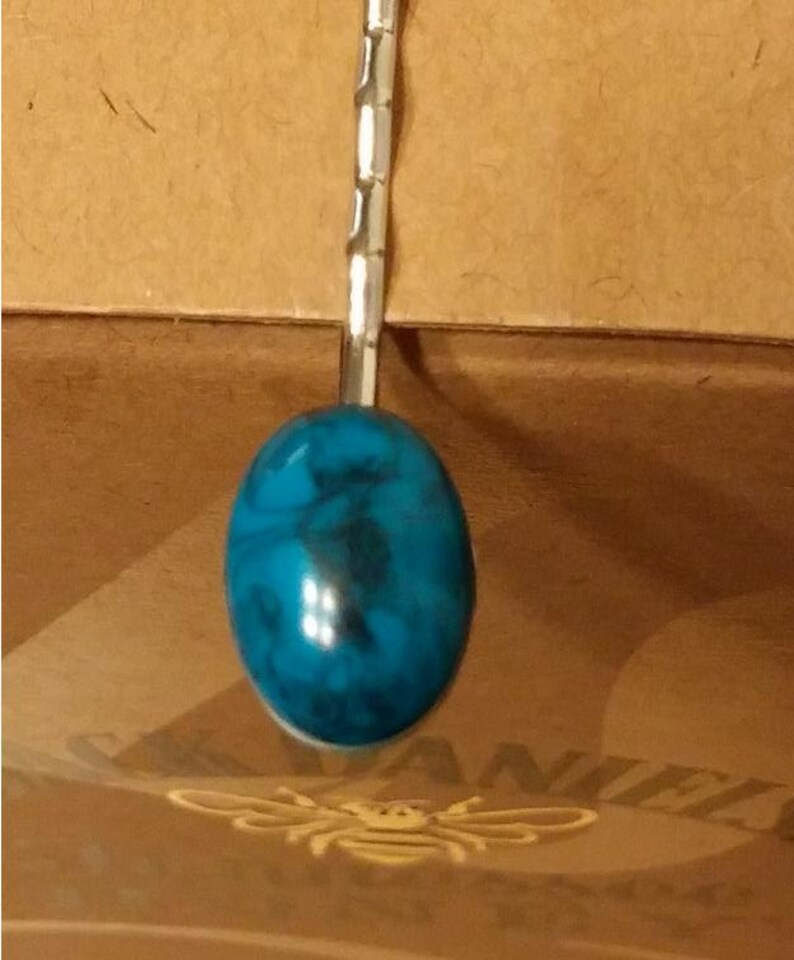 Bobby Pin with Turquoise Blue Cabochon image 1