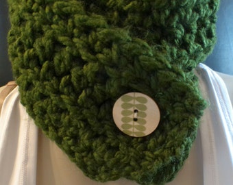 Crochet Scarf - Army Green with Button