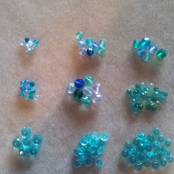 DESTASH - Aqua Blue Green Glass Beads - Crystals, Rondelles, Faceted (#1139)