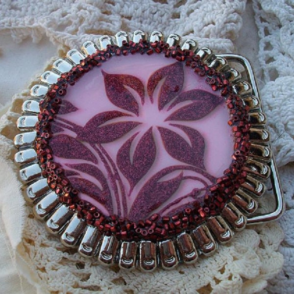 Pink and Burgundy Flower Belt Buckle