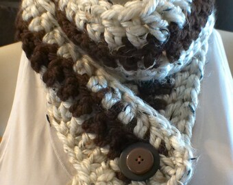 Crochet Scarf - Tan and Brown with Button