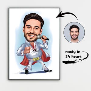 Custom Elvis Presley Cartoon Portrait, Personalized Elvis Caricature from Photo, Funny Gift for Elvis Fan or Him
