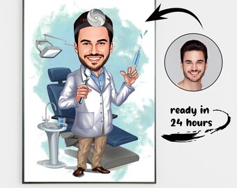 Personalized Male Dentist Caricature – Custom Cartoon Portrait from Photo, Funny Dentist Drawing, Unique Gift for Him