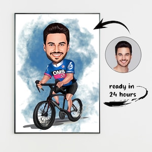 Personalized Cyclist Cartoon Portrait, Custom Biker Caricature from Photo, Funny Gift for Cyclist, Unique Cycling Art Print