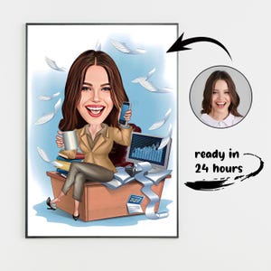 Custom Female Boss Cartoon Portrait: Funny Caricature Gift (Digital Download)