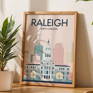 Raleigh North Carolina Skyline Print, Minimalist City Poster, Digital Travel Wall Art Download, Modern Home Decor, Raleigh NC Art Print