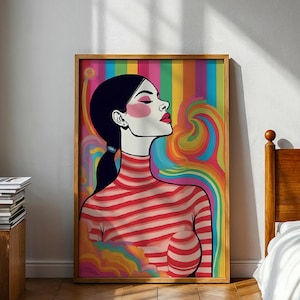 Modern Abstract Woman Portrait Digital Wall Art, Bold Colorful Pop Art Printable Poster, Feminine Boho Decor for Bedroom or Studio