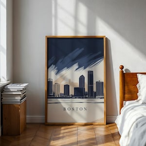 Boston Skyline Wall Art – Modern Cityscape, Urban Wall Decor, Boston Art Poster, Home Office Printable, Housewarming Gift