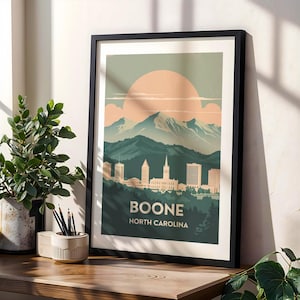 Boone North Carolina Digital Wall Art Print, Pastel Mountain Town Poster, Blue Ridge NC Travel Artwork, Boone North Carolina Poster