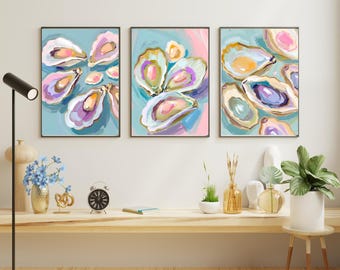 Set di 3 stampe di ostriche: arte murale costiera astratta (download digitale)