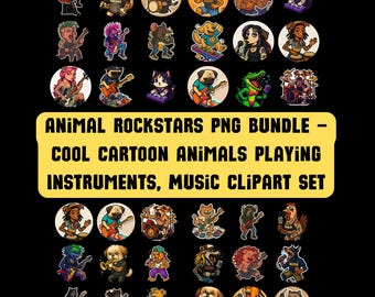 Rockstar Animals Clipart: Cartoon Band PNG Bundle