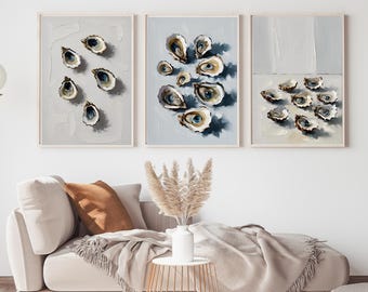 Oyster Wall Art Set: Neutral Coastal Decor Prints (Digital Download)
