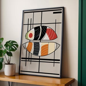 Modern Abstract Sushi Print – Digital Download Wall Art, Airbnb Wall Art, Minimalist Sushi Art Print, Japanese Food Wall Art, Best Bday Gift
