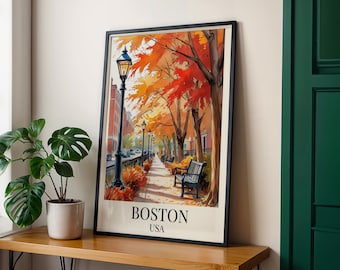 Boston Autumn Street Print: New England Fall Decor (Digital Download)